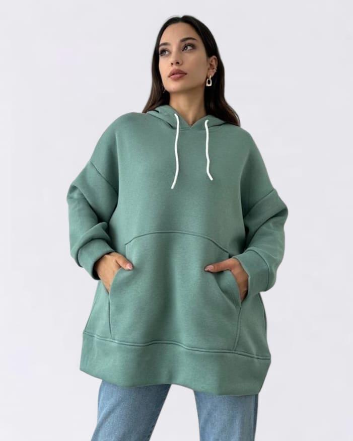 Утеплене худі жіноче з начосом ментол / м'ятне. One size, фото 1