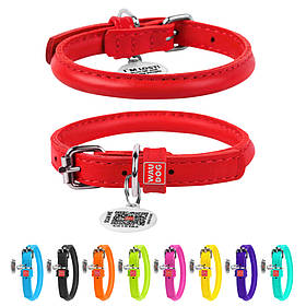 Нашийник для собак шкіряний WAUDOG Glamour з QR паспортом, круглий, Д 8 мм, Дов 20-25 см червоний yX.