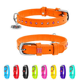 Нашийник для собак шкіряний WAUDOG Glamour з QR паспортом, з клейовими стразами, Ш 12 мм, Дов 21-29 см помаранчевий yX.