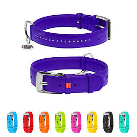 Нашийник для собак шкіряний WAUDOG Glamour з QR паспортом, подвійний зі стразами, M, Ш 20 мм, Дов 30-39 см фіолетовий yX.