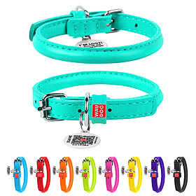 Нашийник для собак шкіряний WAUDOG Glamour з QR паспортом, круглий, Д 6 мм, Дов 17-20 см ментоловий yX.