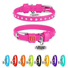 Нашийник для собак шкіряний WAUDOG Glamour з QR паспортом, з клейовими стразами, Ш 9 мм, Дов 18-21 см рожевий yX.