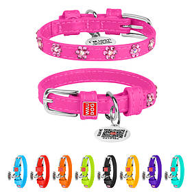 Нашийник для собак шкіряний WAUDOG Glamour з QR паспортом, з клейовими стразами "Квіти", Ш 9 мм, Дов 18-21 см рожевий yX.