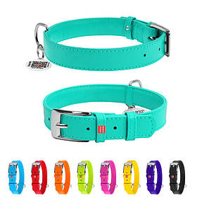 Нашийник для собак шкіряний WAUDOG Glamour з QR паспортом, без прикрас, M, Ш 20 мм, Дов 30-39 см ментоловий yX.