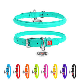 Нашийник для собак шкіряний WAUDOG Glamour з QR паспортом, круглий, Д 10 мм, Дов 33-41 см ментоловий yX.