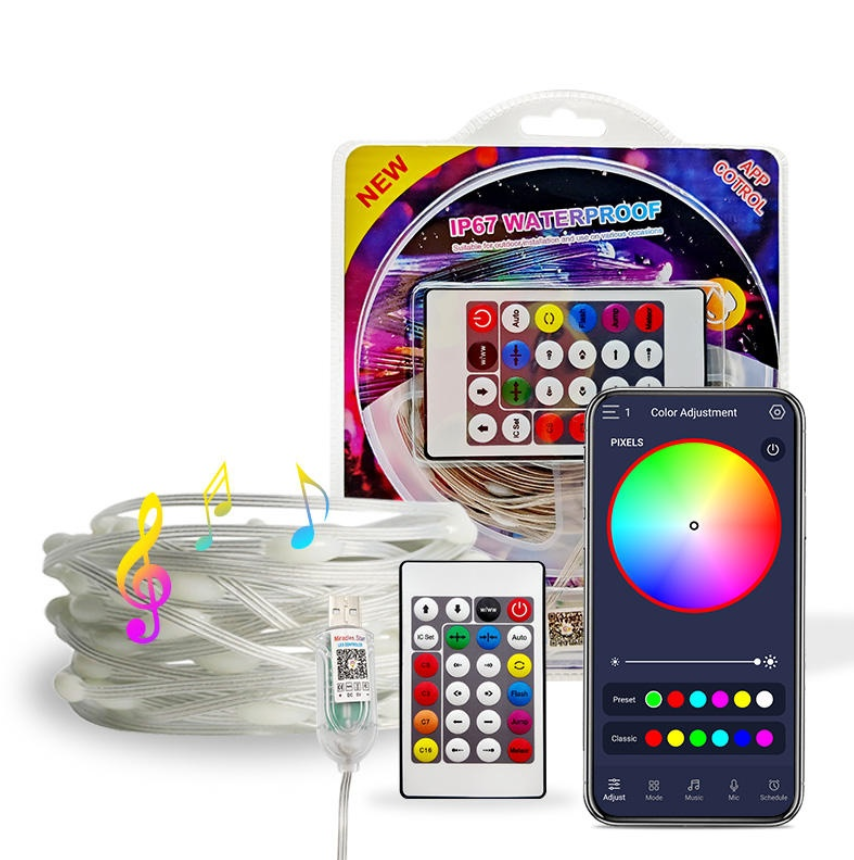 Світлодіодна Смарт гірлянда від USB bluetooth 5 метрів з додатком управління через телефон Led гірлянда на блютузі з пультом, фото 1