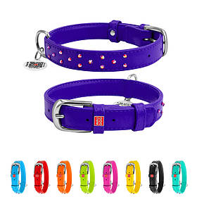 Нашийник для собак шкіряний WAUDOG Glamour з QR паспортом, з клейовими стразами, Ш 25 мм, Дов 38-49 см фіолетовий yX.