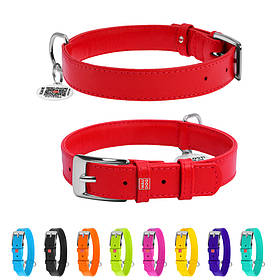 Нашийник для собак шкіряний WAUDOG Glamour з QR паспортом, без прикрас, L, Ш 25 мм, Дов 38-49 см червоний yX.