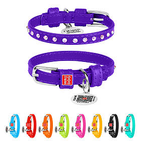 Нашийник для собак шкіряний WAUDOG Glamour з QR паспортом, з клейовими стразами, Ш 9 мм, Дов 19-25 см фіолетовий yX.