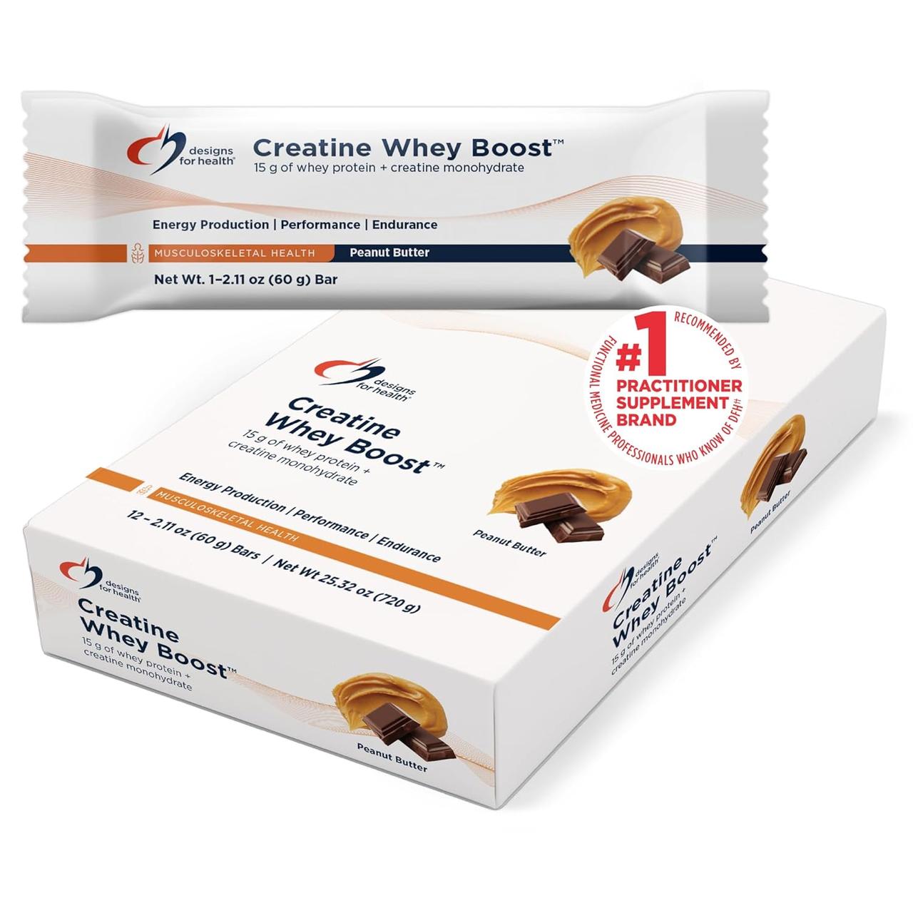 Designs for Health Creatine Whey Boost / Протеїновий батончик + моногідрат креатину 60 г * 12 шт.