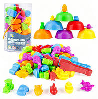 Дитяча розвиваюча гра сортування Монтесорі Транспорт сортер по кольорам з пінцетом та тарілочками (2188-17)