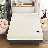 Простирадло на гумці 160 х 200 см наматрацник тепле велюрове простирадло на матрас двоспальний розмір колір молочний