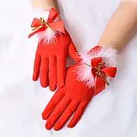 Рукавички новорічні з бантиком honey fashion accessories xs/s/m червоні (30к042)