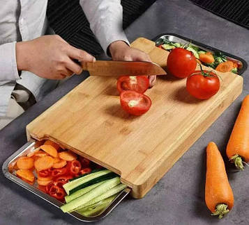 Кухонна дошка для нарізки різноманітних продуктів з однією залізною пластиною 33.5 см х 24 см, вага 1000 г, KT7007801  peremogaua