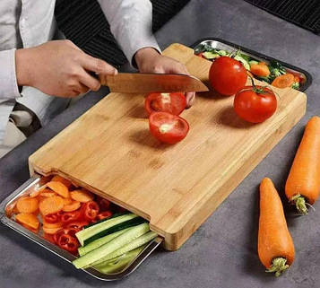 Кухонна дошка для нарізки різноманітних продуктів, з двома залізними пластинами 40 см х 29 см, вага 1400 г KT7007802  peremogaua