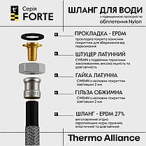 Шланг Forte для воды D10 80 см NYLON 1/2"x1/2" ВВ TAF383W80 Thermo Alliance, фото 3