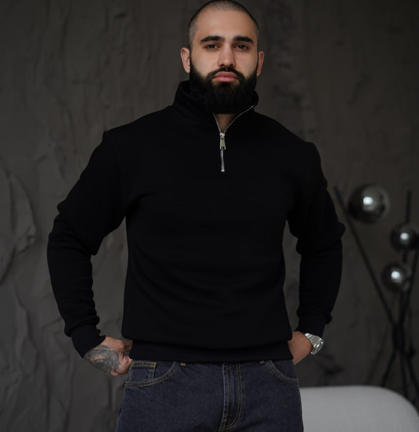 Чоловіча кофта світшот на блискавці Chain осінь-зима на флісі чорна. Олімпійка на блискавці, фото 1