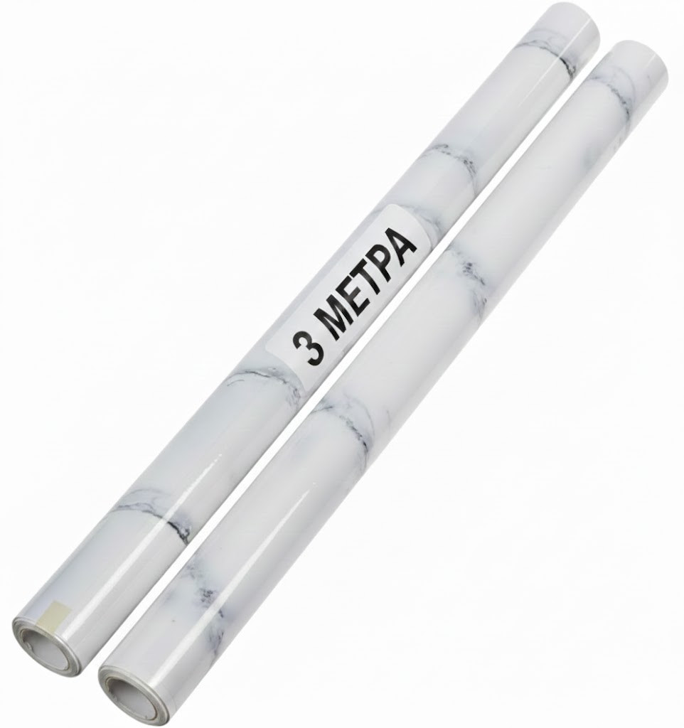 Декоративна самоклейна вінілова плівка білий мармур для меблів і кухонних поверхонь, 3 м × 60 см, 2 шт., фото 1