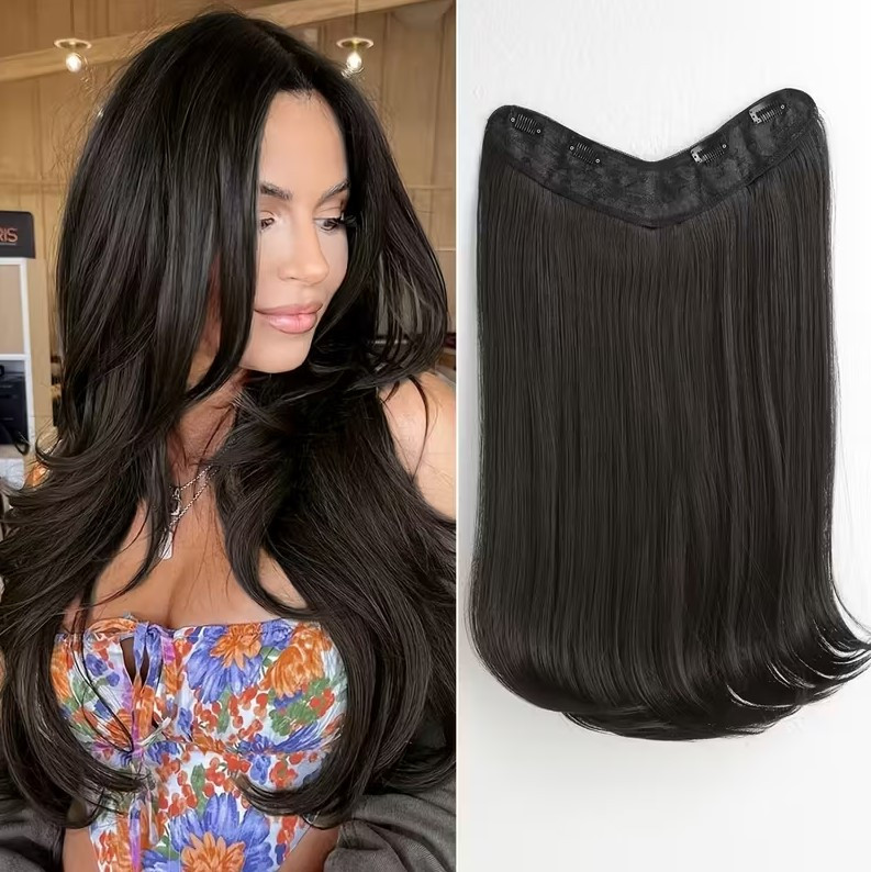 Треси волосся накладне на 4 шпильках 56 см густі термоволокно темно-коричневий, фото 1