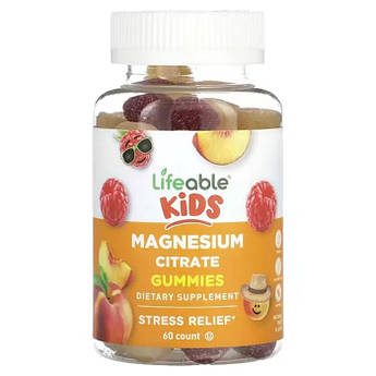 Магній для дітей Lifeable Kids Magnesium Citrate Gummies смак фруктів 60 мармеладок
