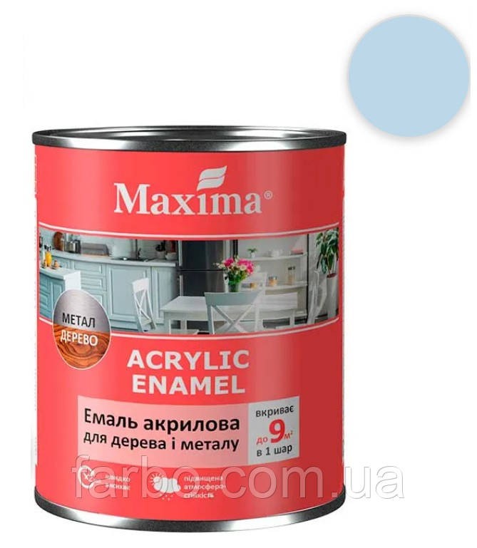 Емаль акрилова для дерева та металу Maxima небесний шовковисто-матова 0.75 л для зовнішніх та внутрішніх робіт стійка до вологи, фото 1