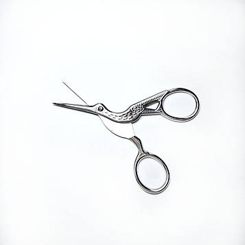 Ножиці сріблясті для вишивки та рукоділля «Цапелька» 9,5 см, гострі, нержавіюча сталь, декоративні