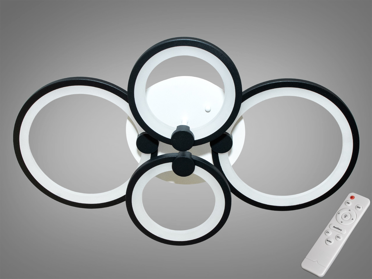 Світлодіодна люстра чорна з LED кільцями пульт д/у, 70W, фото 1