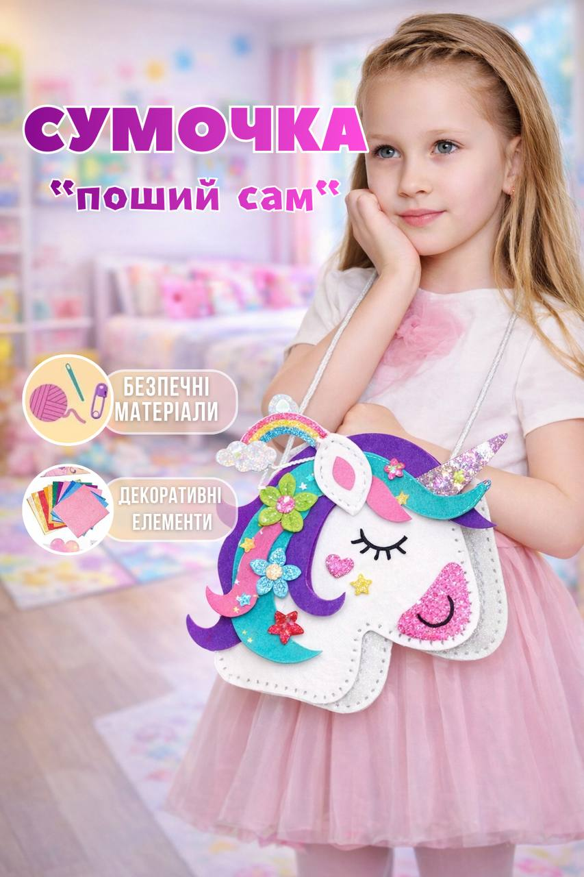 Набір для створення сумочки "Поший сам" A 2206 B фетрові деталі, нитки, безпечна голка, декоративні деталі, фото 1