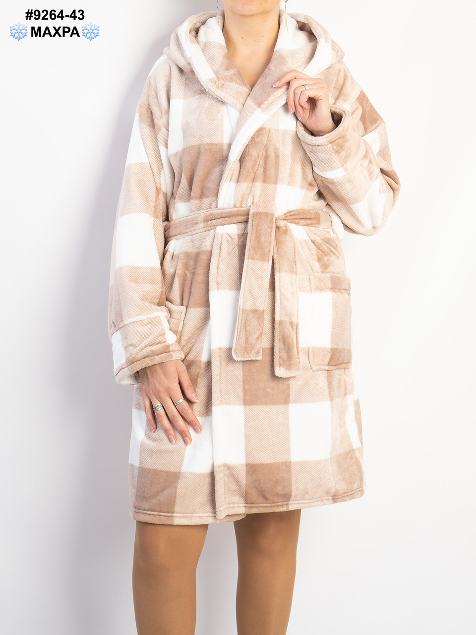 9264-43 Халат жіночий на запах махра напівбатал (3 од: 44-46,48-50,52-54), фото 1