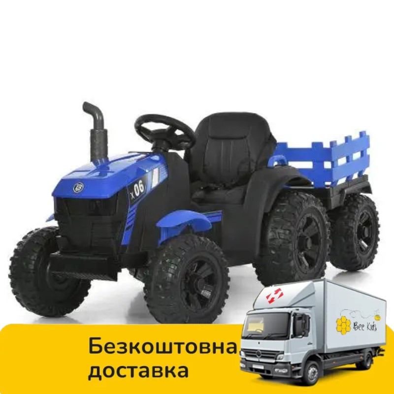 Трактор електромобіль із причепом дитячий (2 мотори по 45 W, 12V9AH, пульт 2,4G) Bambi M 6295EBLR-4 Синій, фото 1