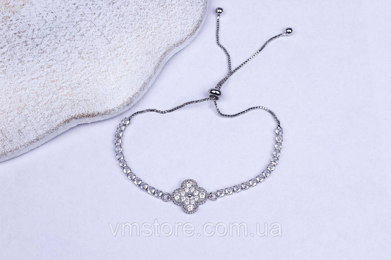 Браслет жіночій на затяжках зі стразами у формі конюшини, фото 1