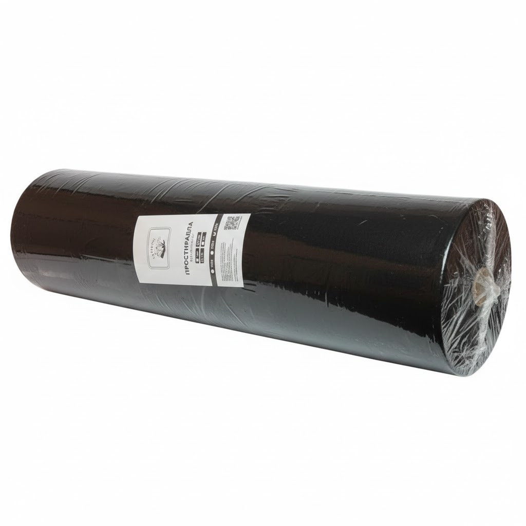 Простирадло одноразове на кушетку в рулоні спанбонд розмір 80*500 м, TANDEM щільність 19 г/м2, колір чорний, фото 1