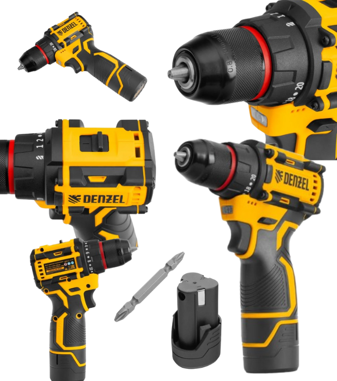Шурупуверт акумоляторний DENZEL (12В, 2 А·год, 1550 об/хв) для професійної роботи, фото 1