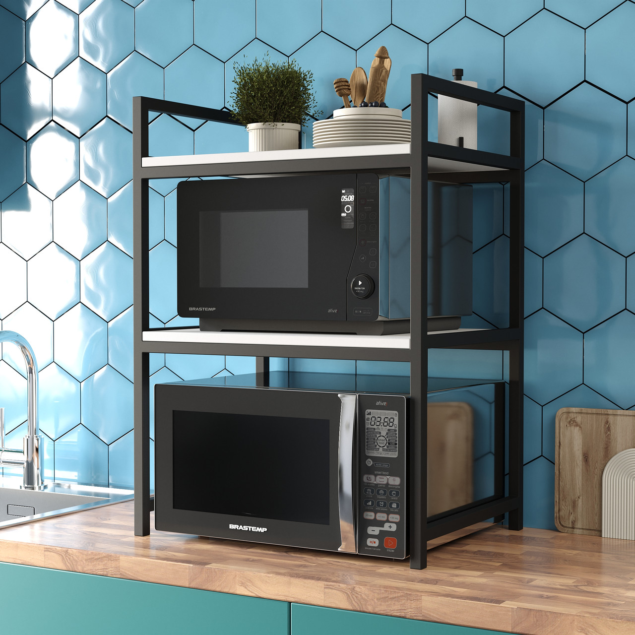 Підставка лофт під мікрохвильову піч на 2 осередки Настільний стелаж для побутової техніки 60 см, фото 1