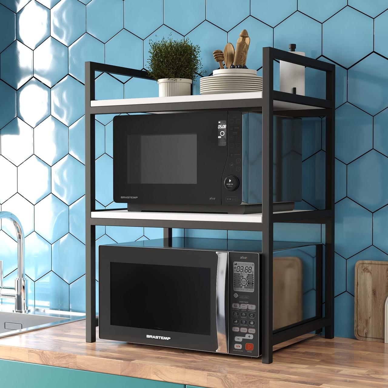 Підставка на кухню під мікрохвильову піч 60 см шириною Стелаж поличковий лофт на стіл в кухню з ЛДСП, фото 1