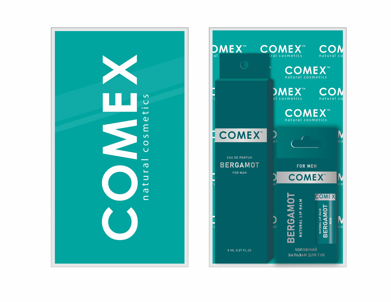 8.10 Подарунковий чоловічий набір для тіла і обличчя натуральний "Bergamot" (парфуми, бальзам для губ) ТМ Comex
