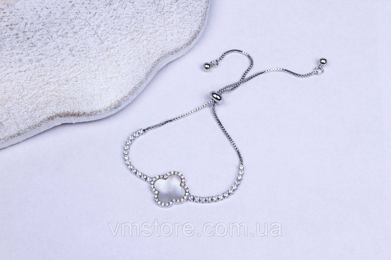 Браслет жіночій на руку з білою конюшиною на затяжках, фото 1