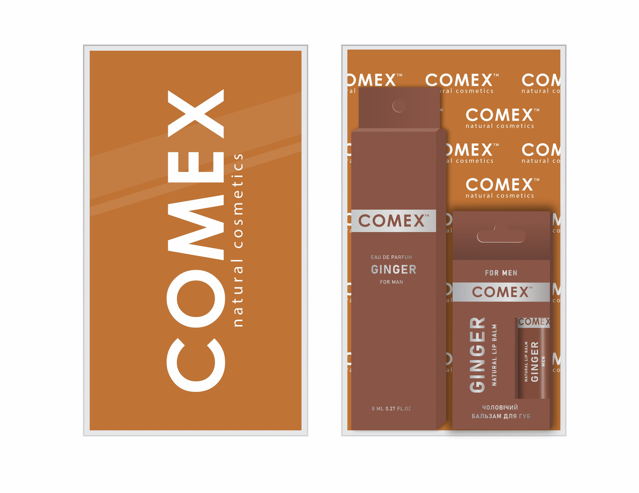 8.11 Подарунковий чоловічий набір для тіла і обличчя натуральний "Ginger" (парфуми, бальзам для губ) ТМ Comex