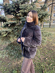 Шубка з натурального хутра норки, автоледі, колір графіт 70 СМ