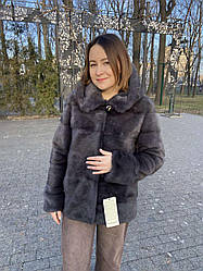 Шуба з натурального хутра норки з капюшоном,колір графіт 70 див.