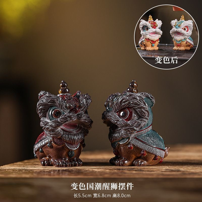 Набір з 2 фігурок “Китайські Левові Стражі” – чайні маскотики, що змінюють колір, декоративні статуетки Левів Фу, фото 1