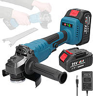 Легке б/у Бездротова кутова шліфувальна машина Weytoll, безщітковий двигун 21 В, кутова шліфувальна машина 125 мм, батарея 2 x 130