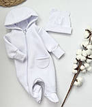 Комбінезон ромпер для немовляти на блискавці теплий + подвійна шапочка рубчик 56,62, фото 9