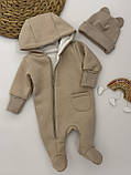 Комбінезон ромпер для немовляти на блискавці теплий + подвійна шапочка рубчик 56,62, фото 10