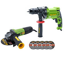 Набір 2в1 Procraft: Ударний дриль PS1350M + Кутошліфувальна машина Болгарка PW1100ES 125 мм Гарантія 3 роки