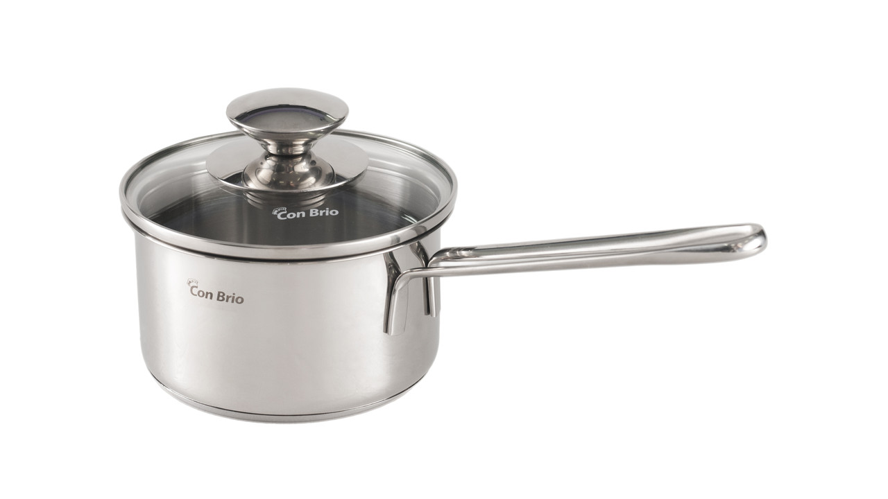 Ковш кухонний Con Brio CB-1001, 0.8 л, 12 см, з нержавіючої сталі з кришкою, для всіх типів плит