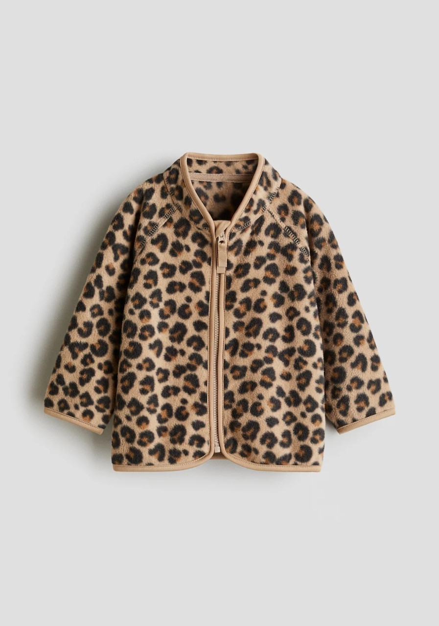 Толстовка флісова на блискавці  бежева леопардовий принт  H&M 74, 80, 86, 92, 98, 104см, фото 1