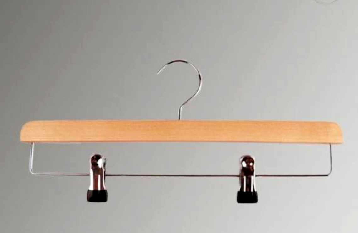 Дерев'яний тремпель для брюк і спідниць з прищіпками світлий колір, 370 мм, фото 1