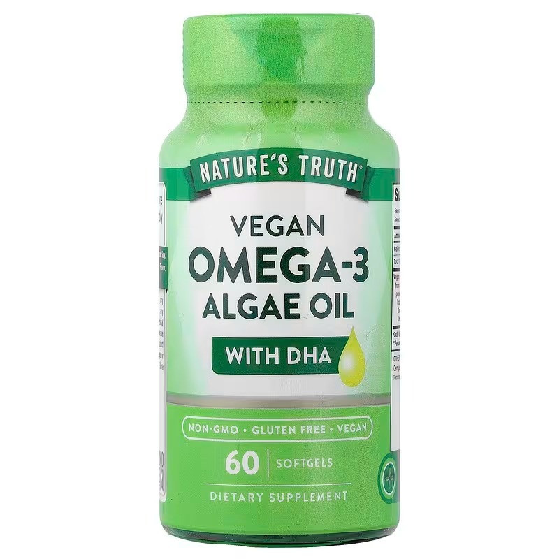 Омега-3 з олії з водоростей з ДГК, Vegan Omega-3 Algae Oil, Nature's Truth, веган, 60 веганських гелевих капсул, фото 1