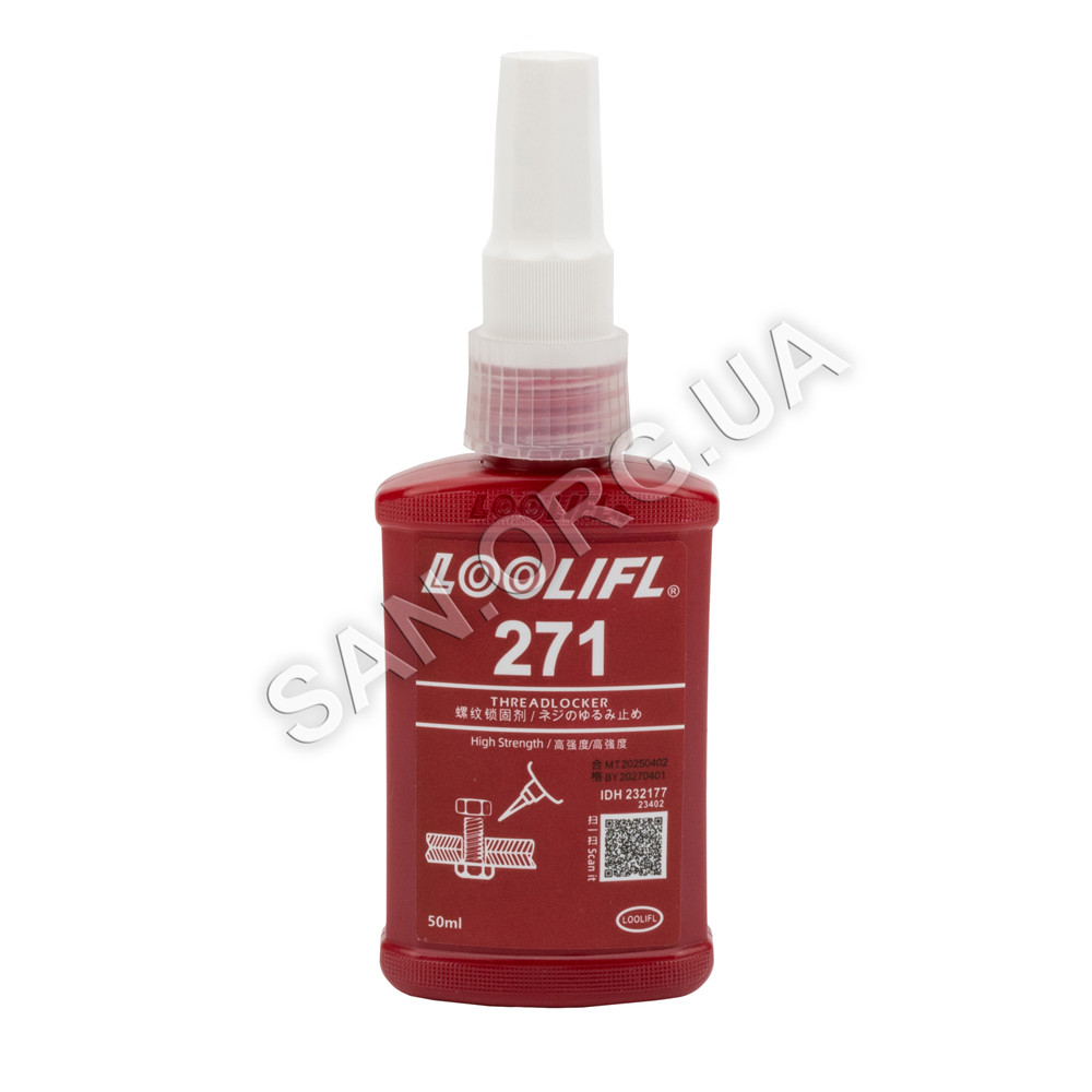 Фіксатор різьби Червоний (анаеробний клей) 50 мл LOOLIFL 271 Висока міцність, фото 1